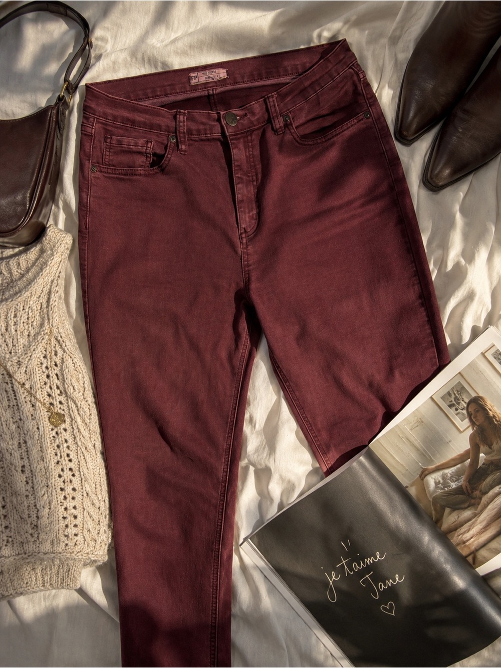 Free People Washed Burgundy Skinny Jeans | Wine Stretch Denim